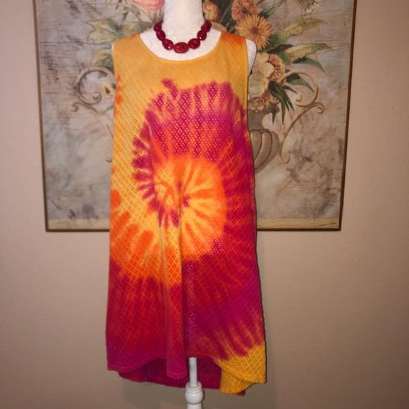 Sz 2XL Beach Cabana Laser Cut Spiral Tie Dye Swim Coverup - Picture 4 of 14